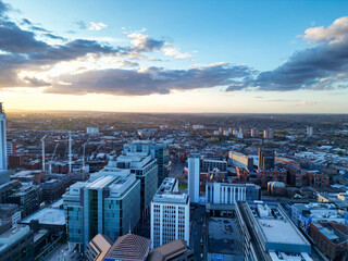 Aerial View of City Centre Buildings of Birmingham Central City of England United Kingdom During Sunset. - obrazy, fototapety, plakaty
