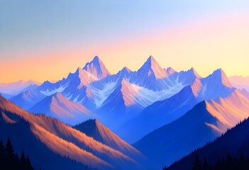modernist style Serene mountain range at sunset ma