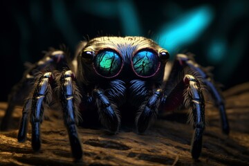 Intriguing Spider glowing eyes. Nature big. Generate Ai
