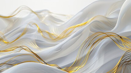 The abstract picture of the two colours of white and gold colours that has been created form of the waving shiny smooth satin fabric that curved and bend around this beauty abstract picture. AIGX01. - obrazy, fototapety, plakaty