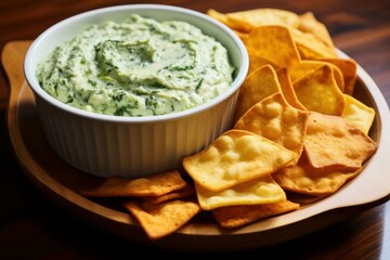 Creamy Spinach dip baked bowl. Baking edible savory fresh meal. Generate Ai