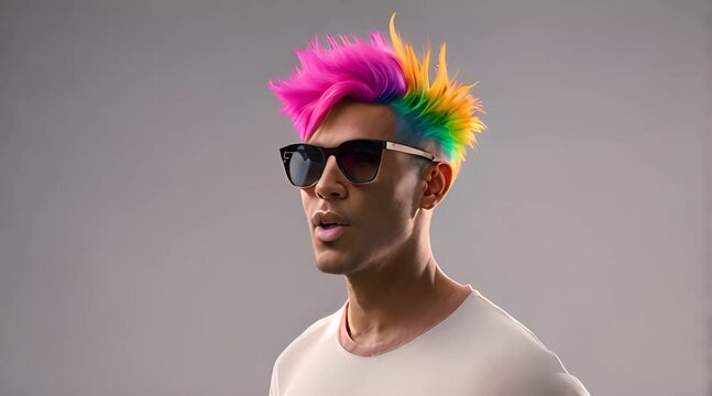 person with rainbow hair