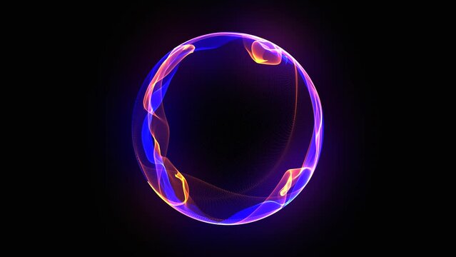 Glowing and rotating particle 3d sphere in the space. Abstract technology, science, engineering and artificial intelligence background. Virtual assistant animation. Futuristic energy orb. 4k loop