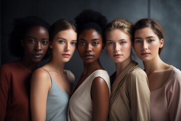 United expressions: a group of women, each representing a unique culture, against a black background.