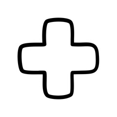 Hand drawn doodle style medical cross line icon.