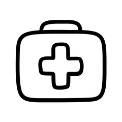 Hand drawn first aid kit doodle style line icon.