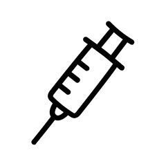 Hand drawn doodle style syringe line icon.