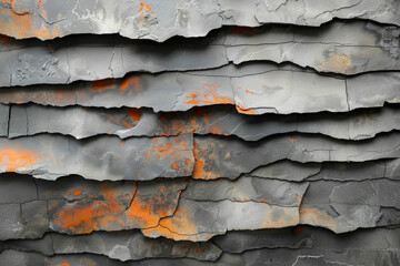 Close-up of a rugged slate rock surface with natural orange markings