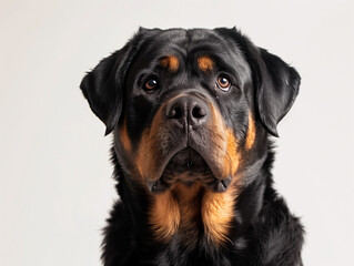 Obraz premium A Rottweiler, strong and confident, white studio backdrop