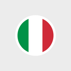 The flag of Italy in a round shape. Tricolor: green, white, red. Isolated vector illustration on gray background.