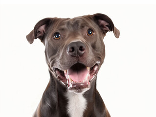 An adult Pitbull with a friendly expression, studio white background 