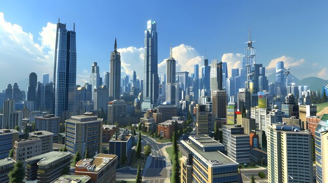 Energetic urban landscape defined by towering skyscrapers and refined office buildings AI Image