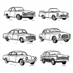 set of car black outline white illustration vector