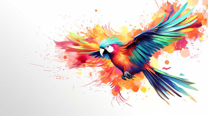 Obraz na płótnie Canvas illustration of a parrot with a long tail and colorful feathers, flying Generate AI
