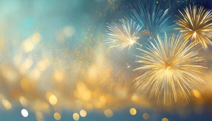 abstract background new year blue and gold fireworks and celebrating holiday copy space - obrazy, fototapety, plakaty