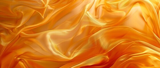 Golden yellow satin draped elegantly in soft undulating waves, exhibiting the radiant sheen and supple texture of the fabric. - obrazy, fototapety, plakaty
