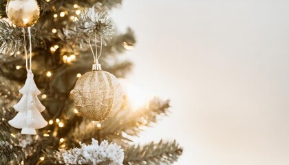 Fototapeta na wymiar christmas tree with white background has a gold shiny ornament for blur background