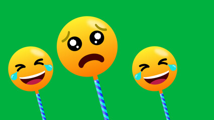 crying and funny emoji stick on green screen. crying and laughing emoji animation.