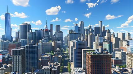 Fototapeta premium Breathtaking 3D Rendering of Urban Sophistication in a Vibrant City Skyline AI Image