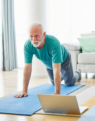  senior stretching exercise man training lifestyle sport fitness home healthy  pilates gym...