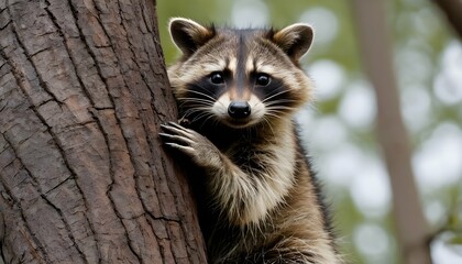 A Raccoon With Its Paws Wrapped Around A Tree Bran  3