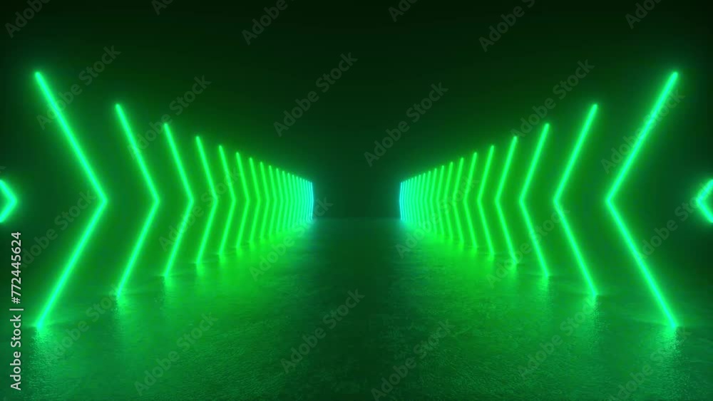 Poster explore a tunnel lined with vibrant neon lights, creating a futuristic and immersive experience with
