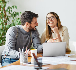 young business people meeting office teamwork happy man woman  businessman start up fun couple love
