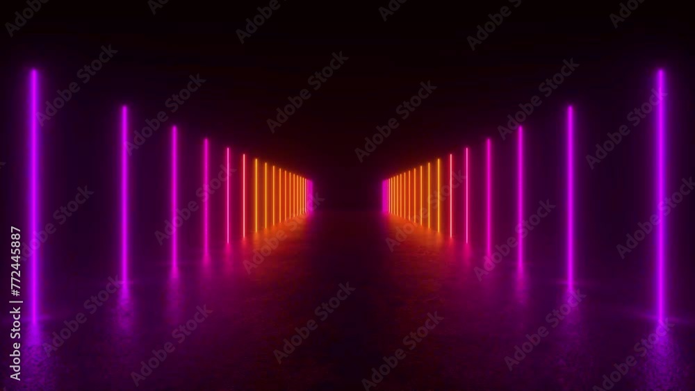 Poster a tunnel of neon lights glows in a dark room, creating a futuristic and mesmerizing ambiance. abstra
