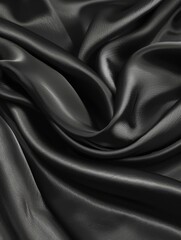 Fototapeta premium Dramatic black satin folds and curves create an abstract composition showcasing the rich sheen and shadowy depths of the fabric.