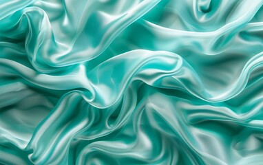 Obraz premium Luxurious teal green satin fabric draped in soft, sinuous waves that accentuate the rich sheen and fluid texture.