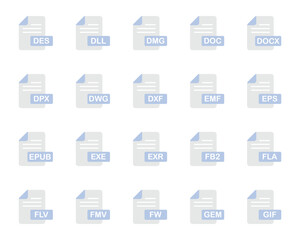 Flat color icons set for File format.
