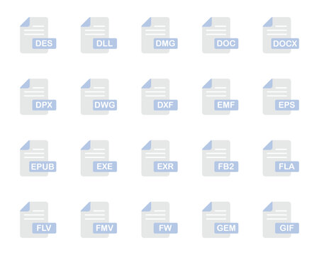 Flat color icons set for File format.