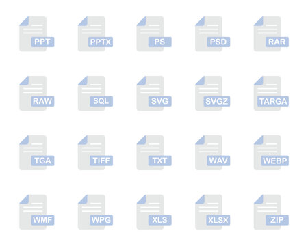 Flat color icons set for File format.