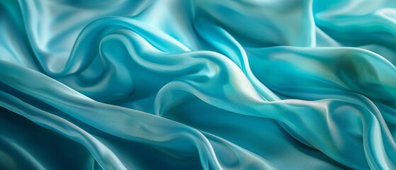 Airy folds of pale aquamarine satin fabric billowing gracefully, revealing the delicate sheen and featherlight quality. - obrazy, fototapety, plakaty