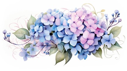 Delicate Hydrangea Floral Watercolor Arrangement with Soft Pastel Blooms