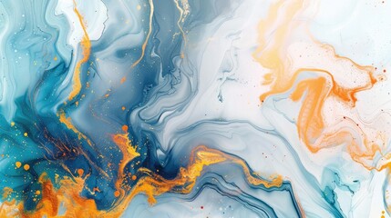 Fluid art background with white, golden and blue waves of color,Abstract art liquid marble painting alcohol ink blue and gold wave pattern background, for design and wallpaper
