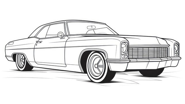 Old car drawing for nostalgic coloring - luxury, design, and a trip down memory lane.
