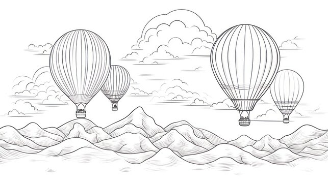 Coloring page Balloons in the sky - air, travel and beauty for artistic expression.