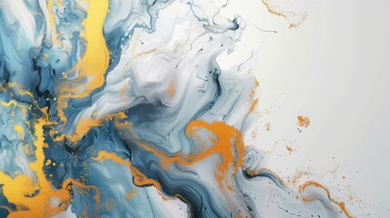 Fluid art background with white, golden and blue waves of color,Abstract art liquid marble painting alcohol ink blue and gold wave pattern background, for design and wallpaper
