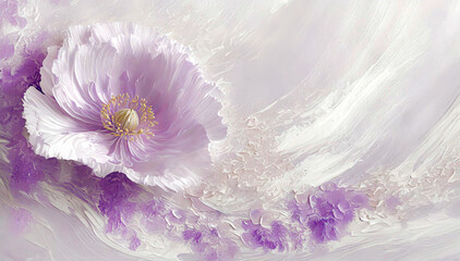 Akrylowe białe tło, różowy kwiat mak. Puste miejsce - obrazy, fototapety, plakaty