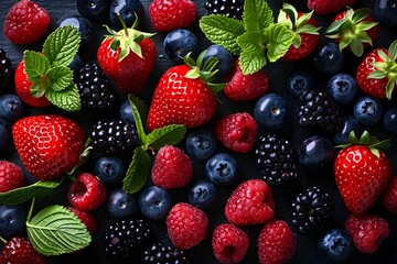 Fototapeta premium Close up of various raspberries and strawberries 
