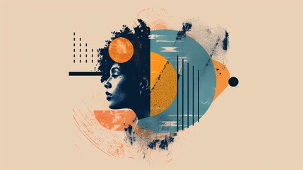 Artistic representation of a female profile silhouette blended with abstract geometric shapes and a muted color palette, creating a thought-provoking composition.
