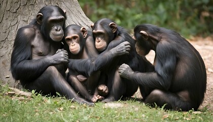 a family of chimpanzees grooming each others fur upscaled 59 - Powered by Adobe