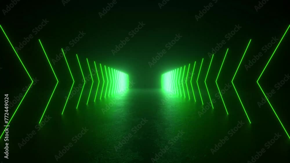 Poster a tunnel illuminated by green neon lights, creating a mesmerizing visual effect.