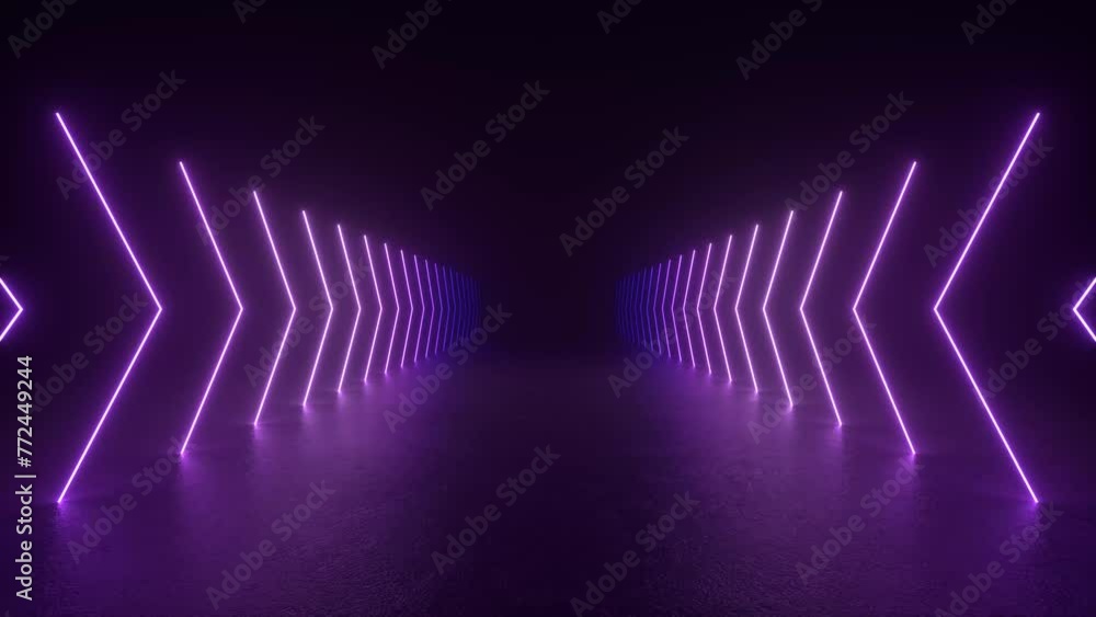 Poster explore a dark tunnel illuminated by a vibrant purple light at the end, creating a captivating sci-f