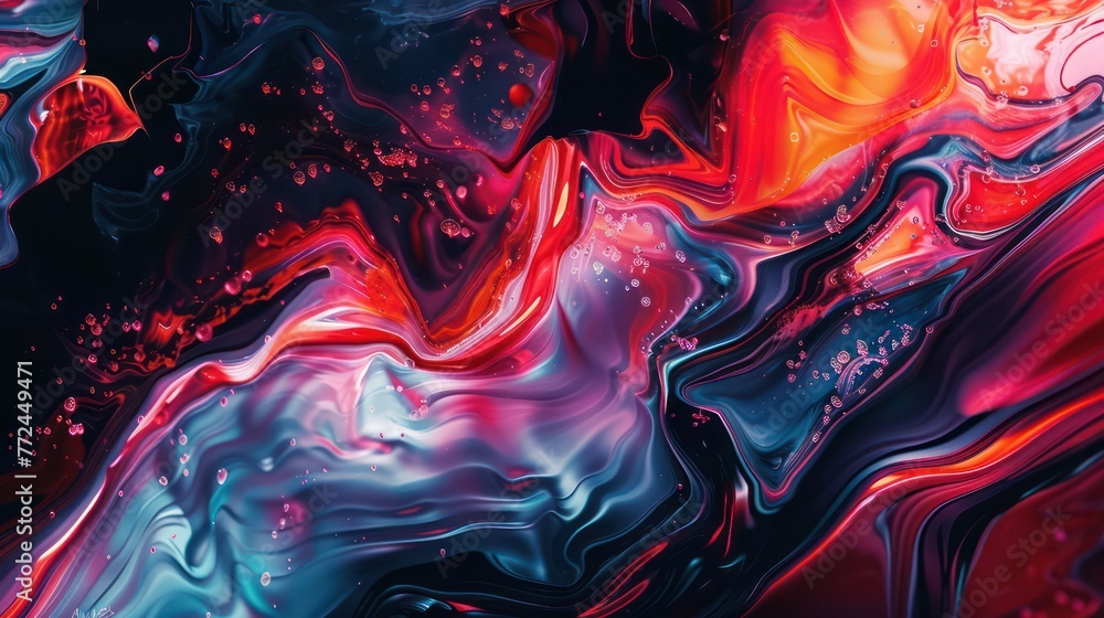 Poster a stunning visual of vibrant and colorful flowing paint creating a mesmerizing abstract design, with