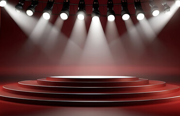 Escenario rojo con focos estilo 3d - Red stage with spotlights in the center 3d style