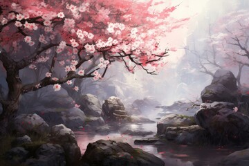 Spring sakura flowers. Cherry japanese. Generate AI