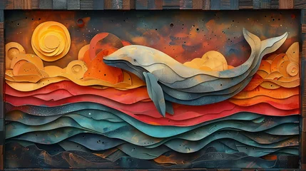 Foto auf Leinwand an artwork of Dolphin Leaping at Sunset in the ocean © Sean Song