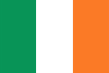 Obraz premium Flag of Ireland in a round shape. Tricolor: green, white, orange colors. Three vertical stripes. Isolated vector illustration on gray background.